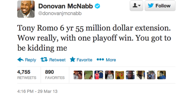 Is Romo a Dallas-Sized Dud or is McNabb Bitter on Twitter? (@BWMahoney213)